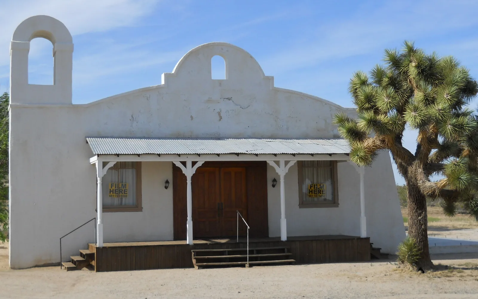 White wooden church building near Lancaster, California, used as a filming location in Kill Bill films